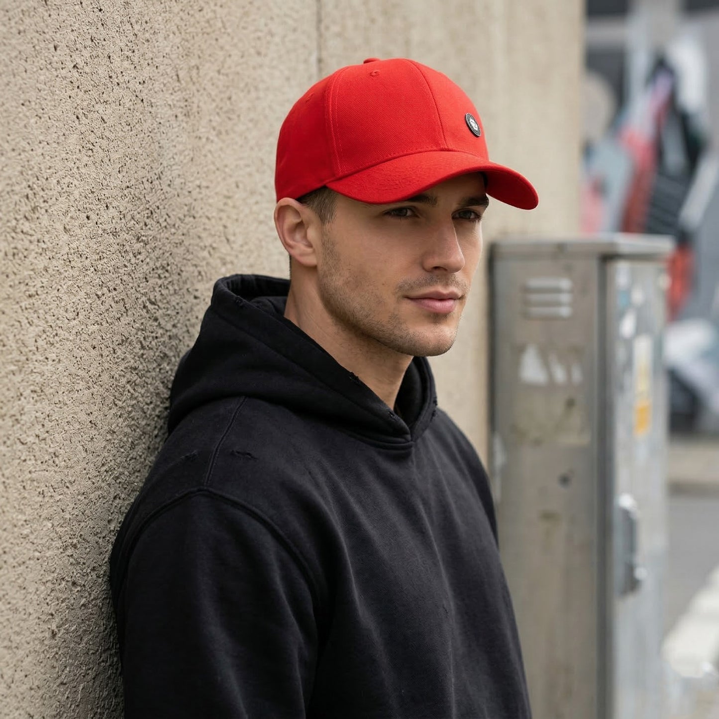Classic Red Baseball Cap with Minimal Badge