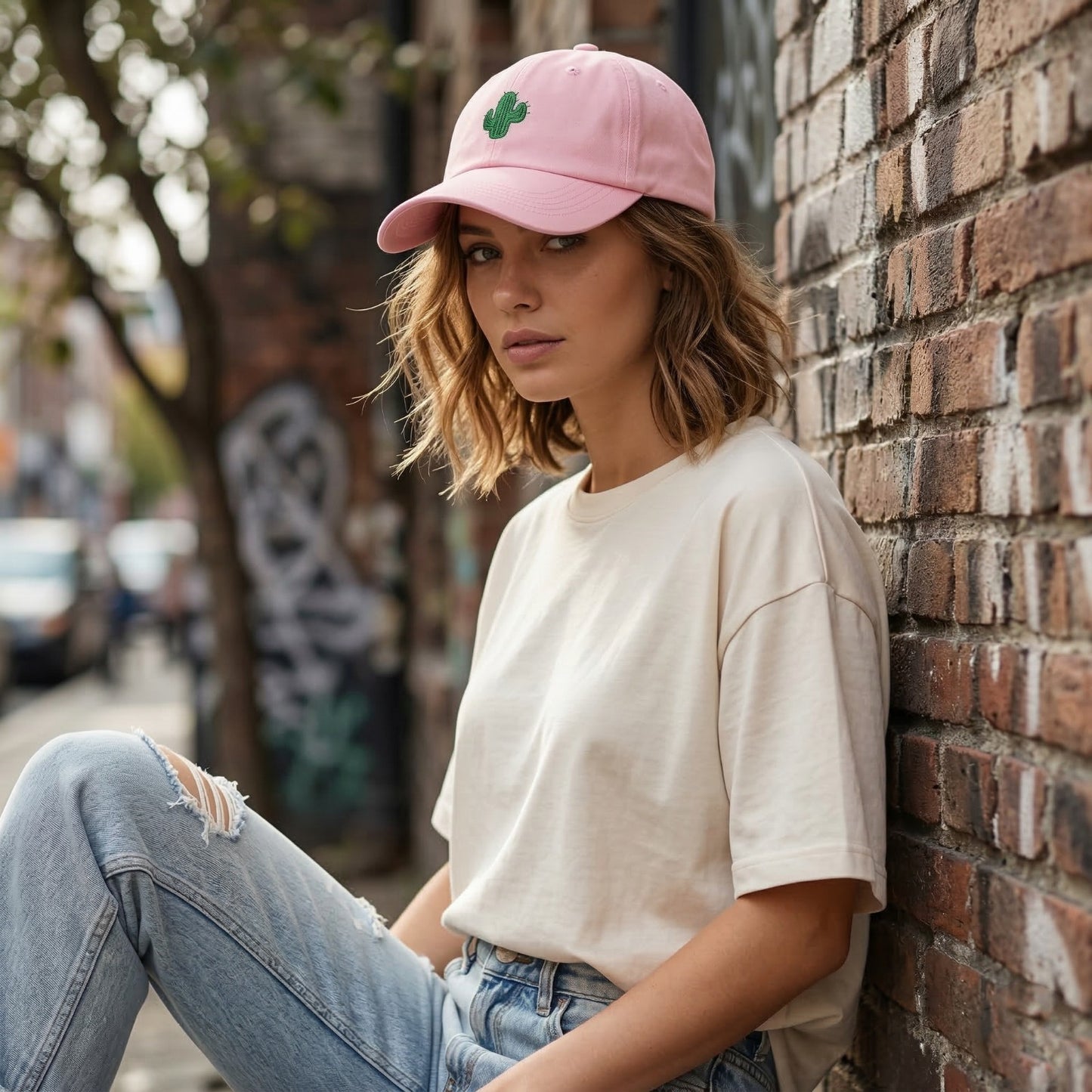 Pink Cactus Embroidered Cap